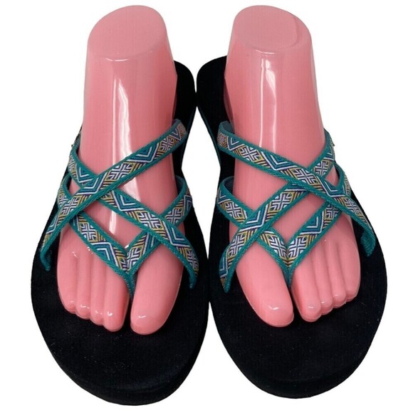 Teva Mush Women's Size 11 Turquoise Blue S/N 6840B Cross Strap Sandals - Picture 6 of 10